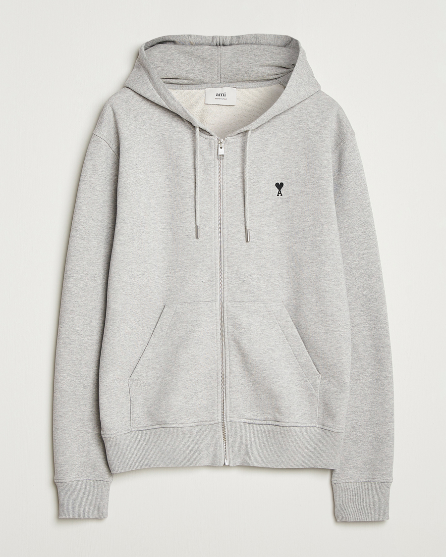 Herr | Tröjor | AMI | Black Heart Logo Full Zip Hoodie Grey Heather