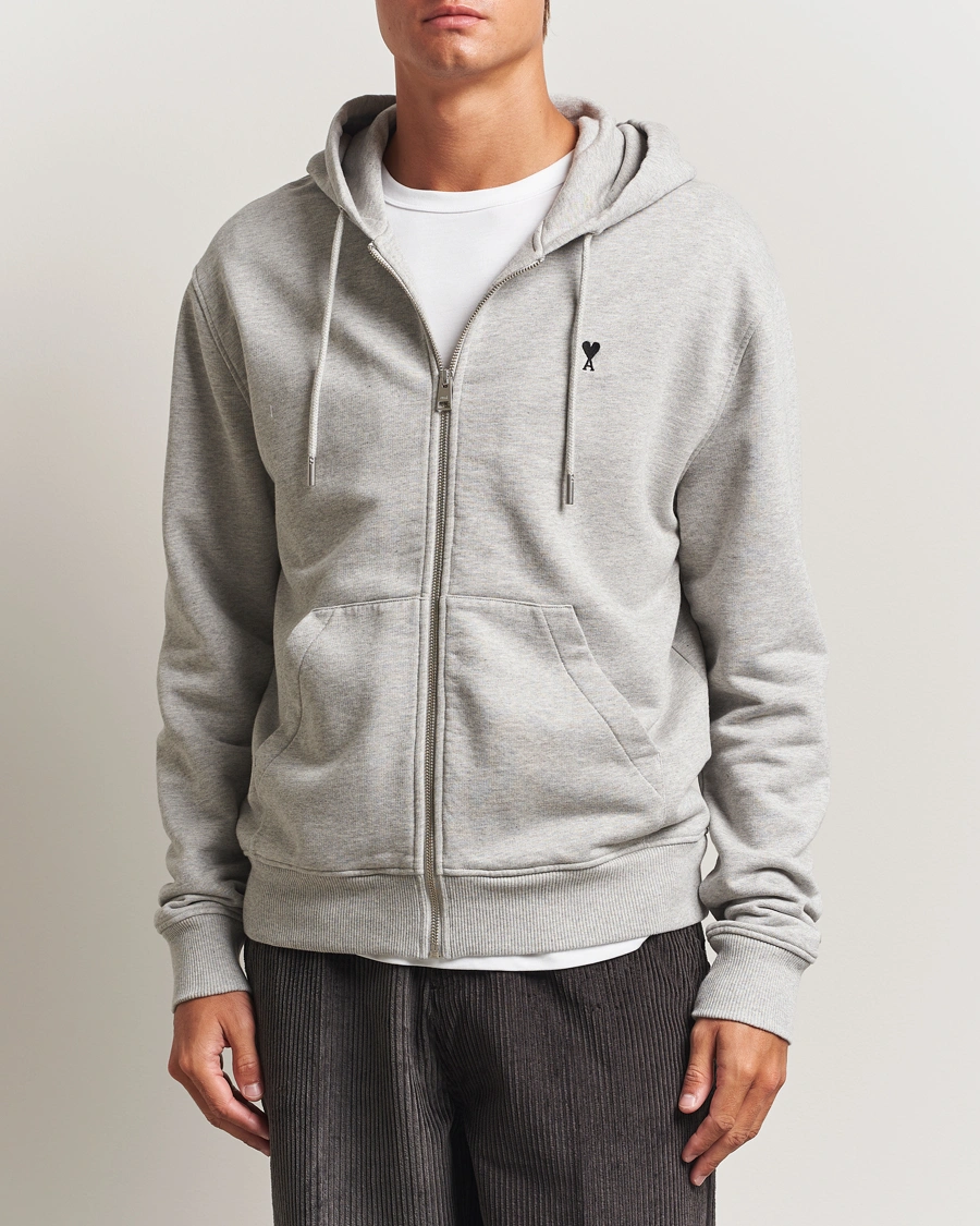 Herr | Tröjor | AMI | Black Heart Logo Full Zip Hoodie Grey Heather