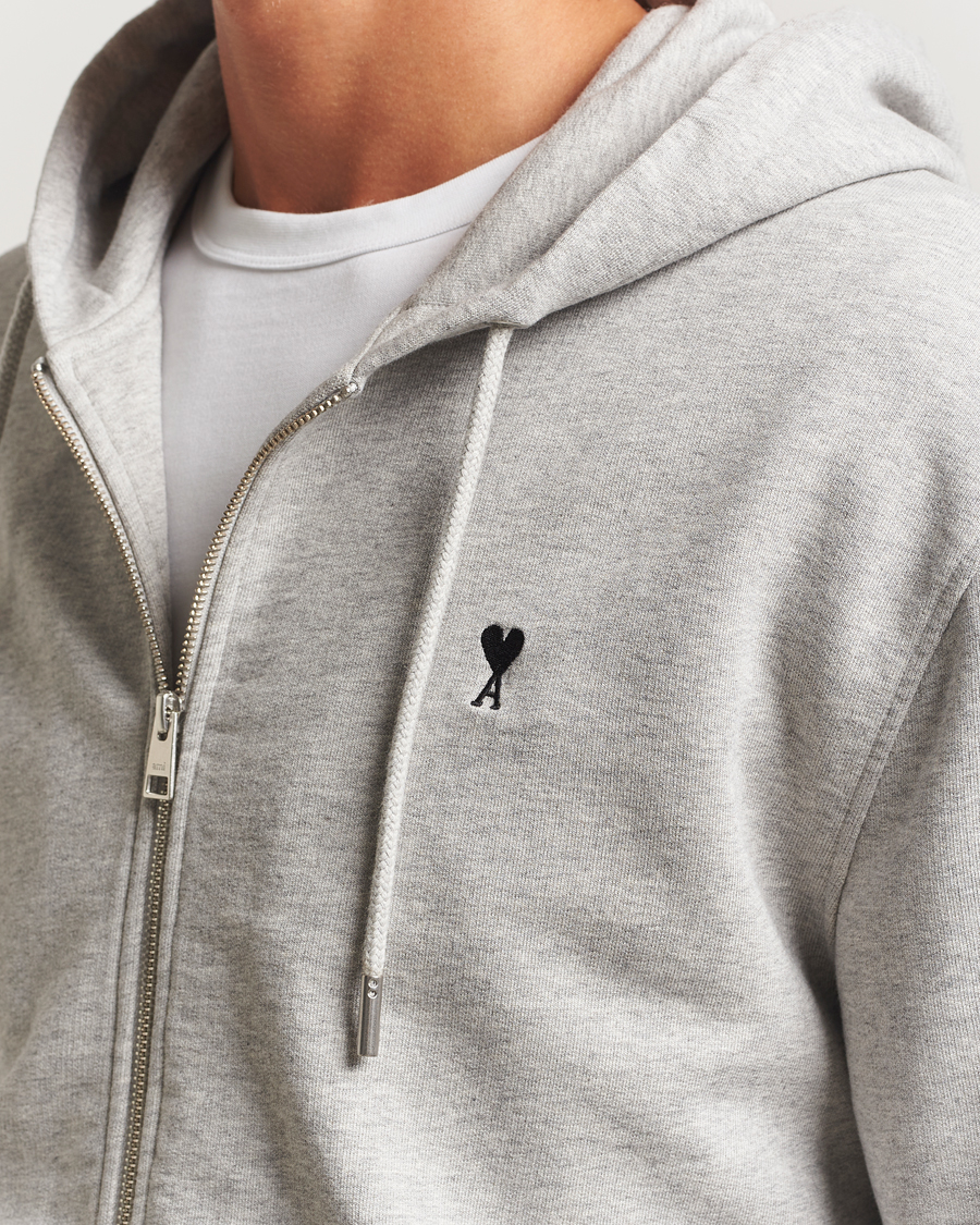 Herr | Tröjor | AMI | Black Heart Logo Full Zip Hoodie Grey Heather
