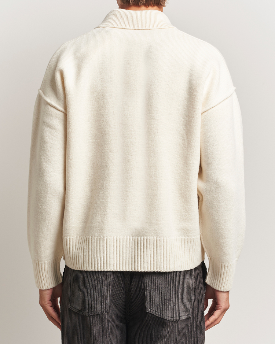 Herr | Tröjor | AMI | Big Heart Logo Wool Knitted Polo Ecru