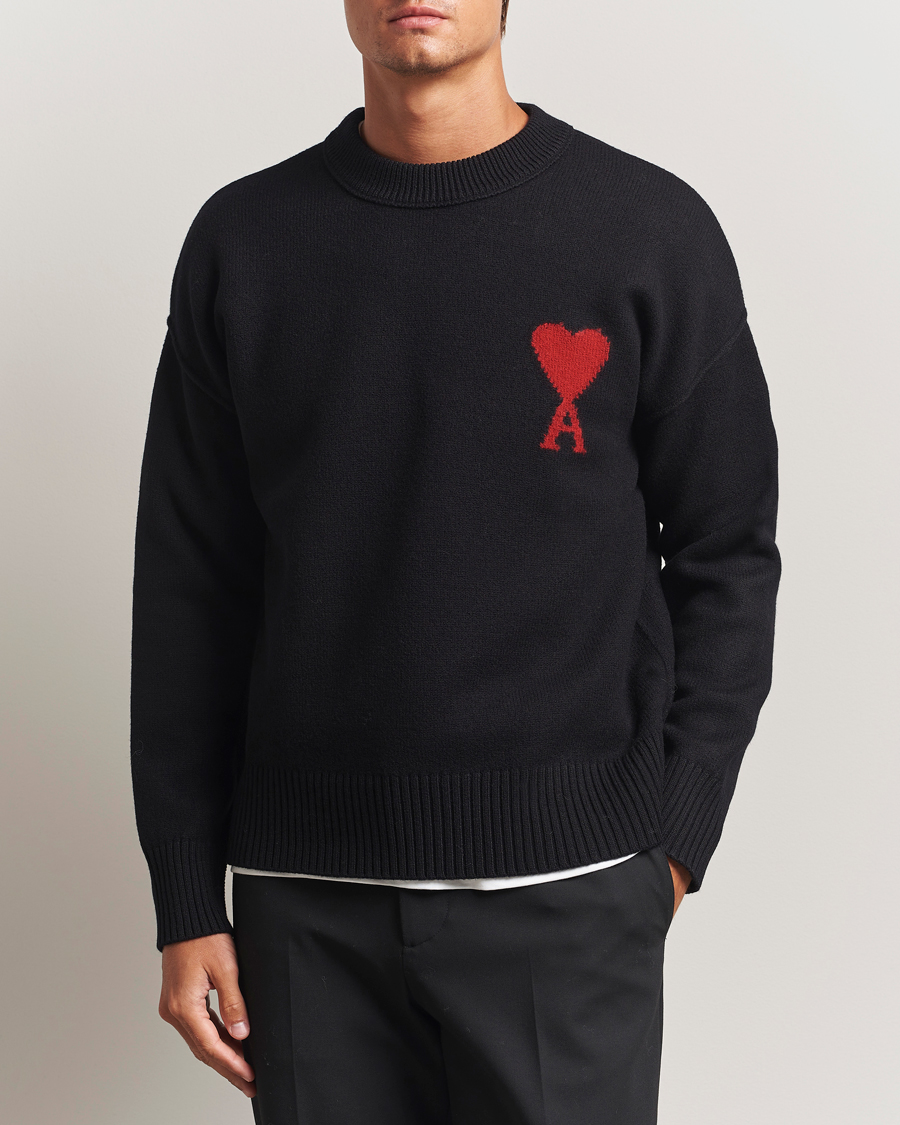Herr | Tröjor | AMI | Big Heart Logo Wool Knitted Sweater Black