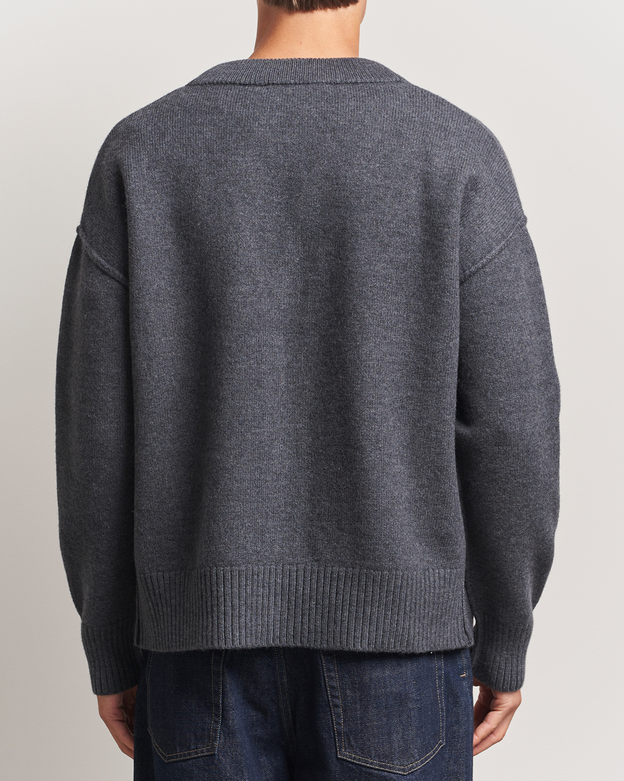 Herr | Tröjor | AMI | Big Heart Logo Wool Knitted Cardigan Dark Grey