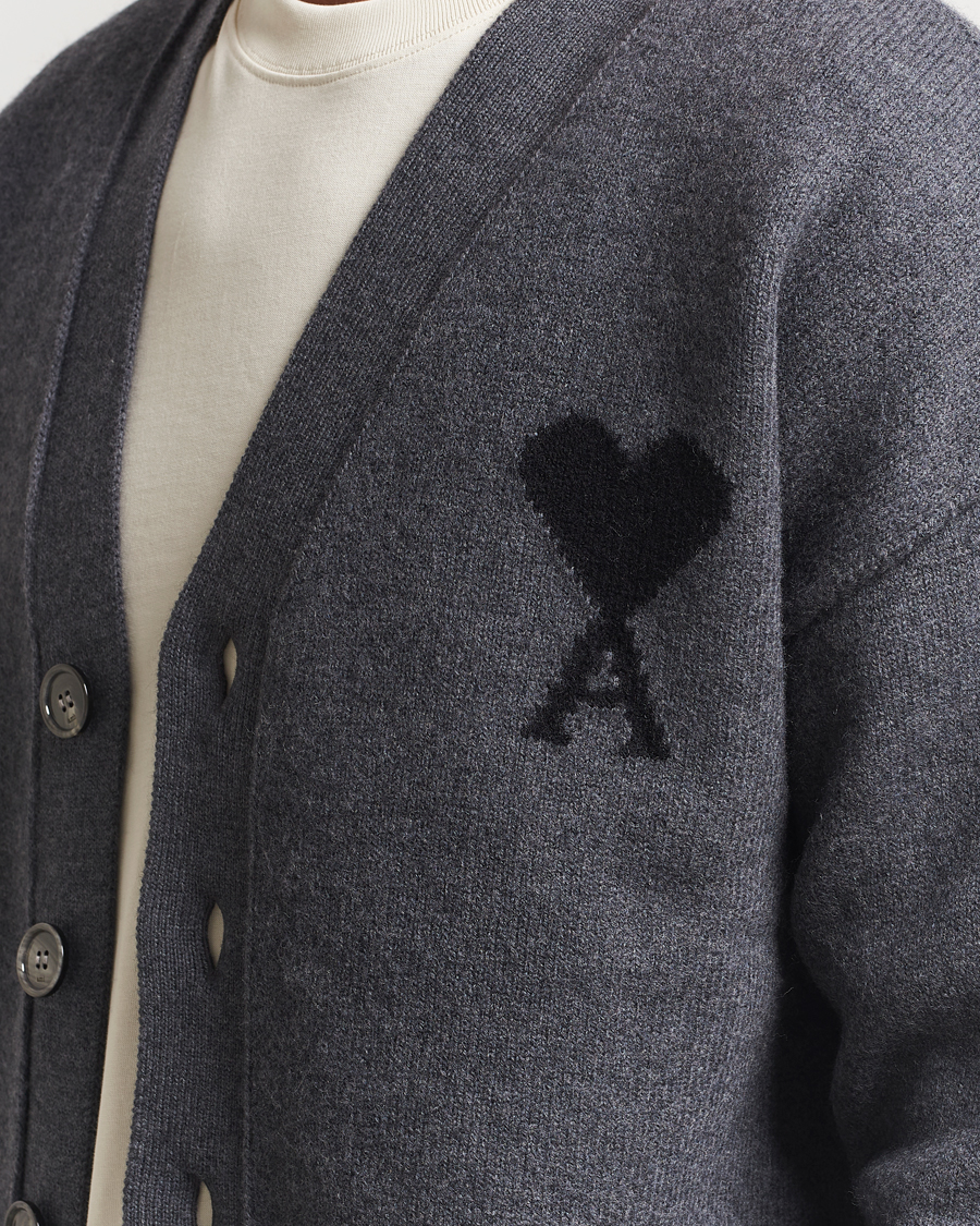 Herr | Tröjor | AMI | Big Heart Logo Wool Knitted Cardigan Dark Grey