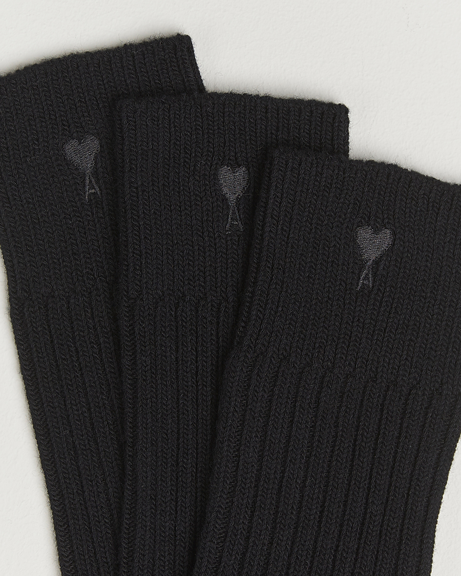 Herr | Underkläder | AMI | 3-Pack Heart Logo Cotton Socks Black