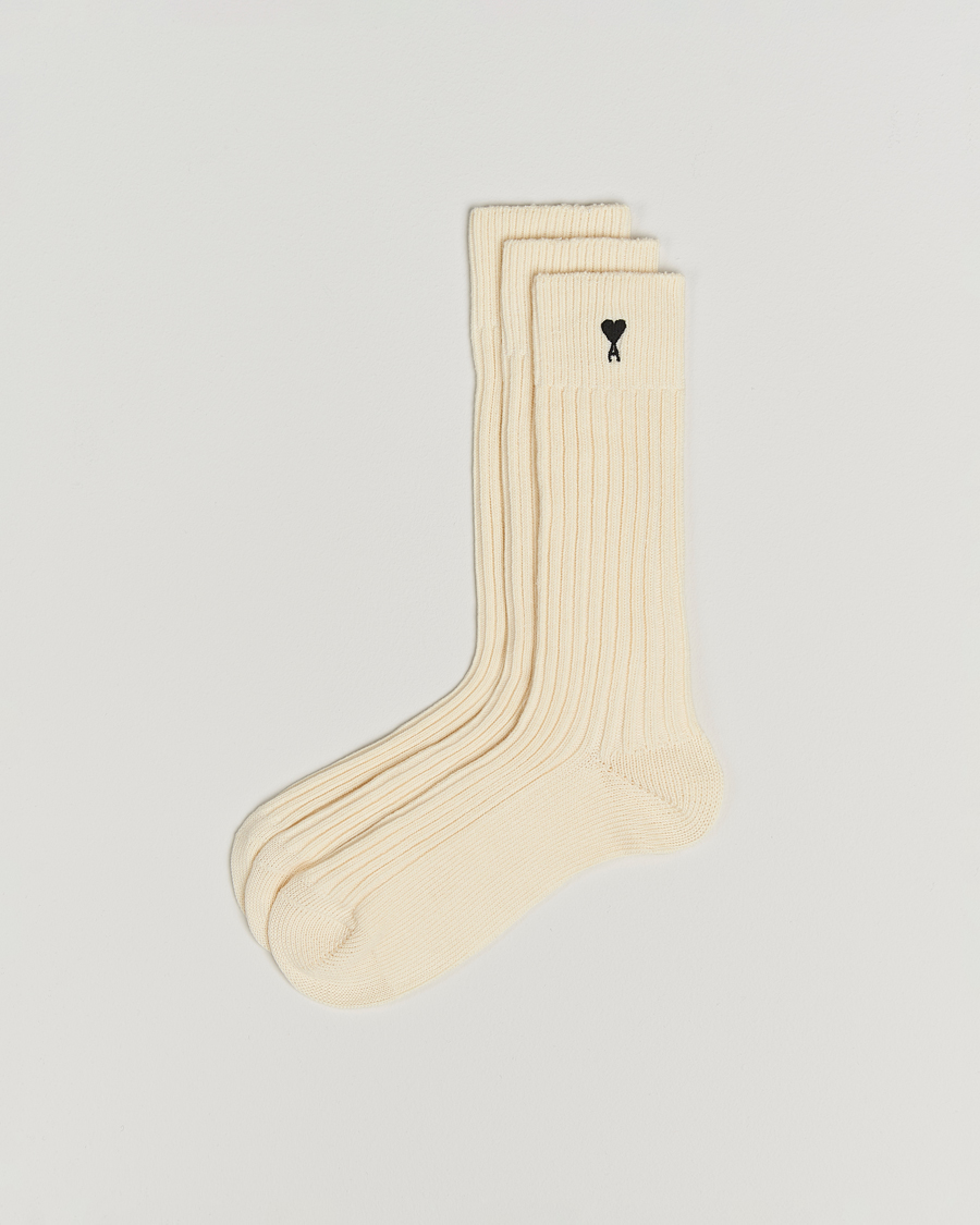 Herr | Underkläder | AMI | 3-Pack Heart Logo Cotton Socks Ecru