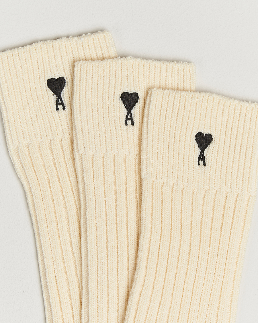 Herr | Underkläder | AMI | 3-Pack Heart Logo Cotton Socks Ecru