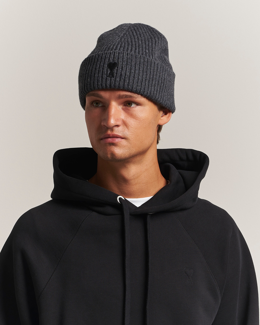 Herr | Mössor | AMI | Heart Logo Beanie Dark Grey