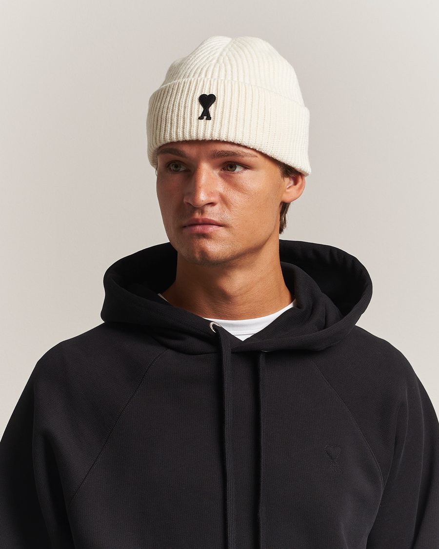 Herr | Mössor | AMI | Heart Logo Beanie Ecru