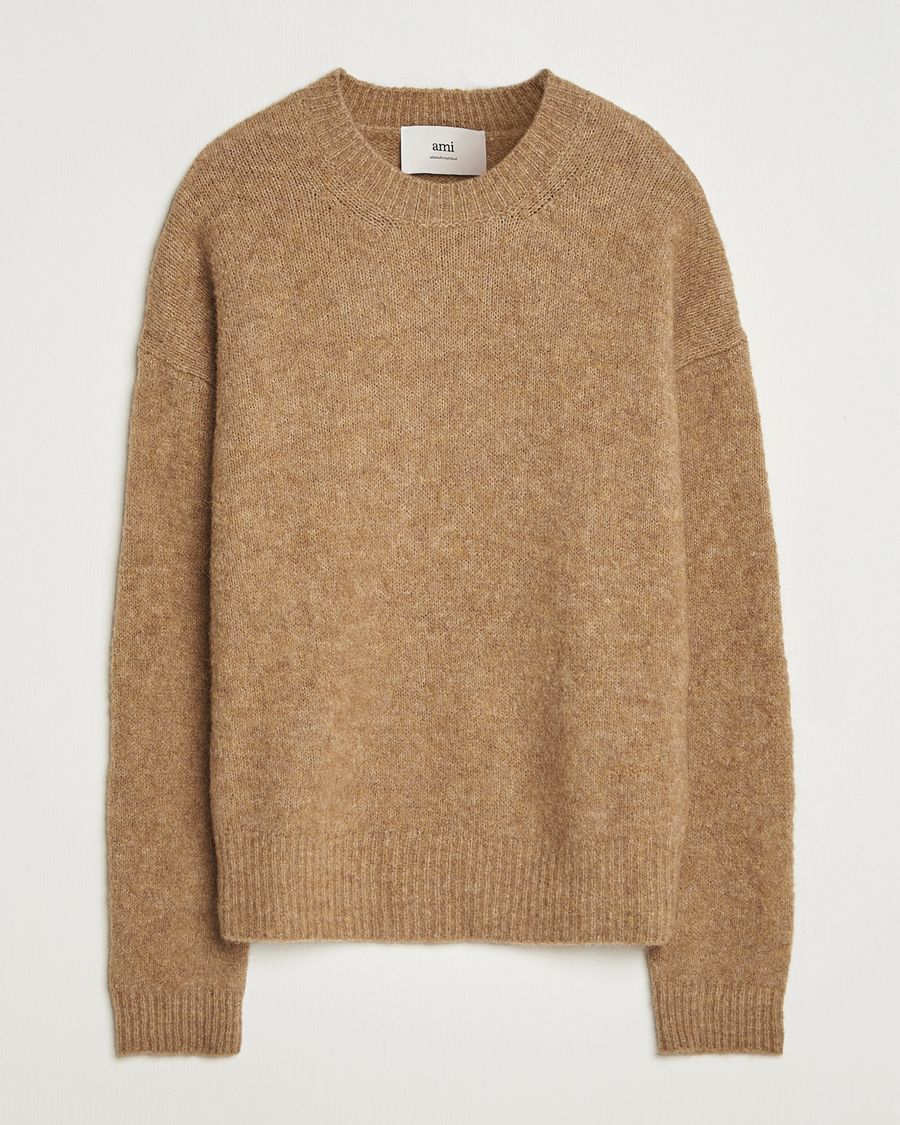 Herr | Tröjor | AMI | Signature Alpaca Knitted Sweater Camel