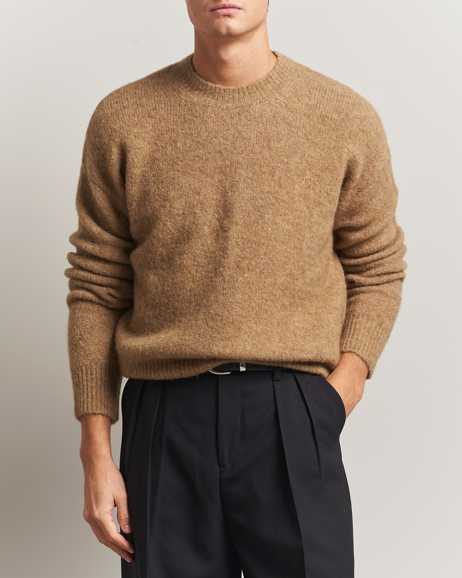 Herr | Tröjor | AMI | Signature Alpaca Knitted Sweater Camel