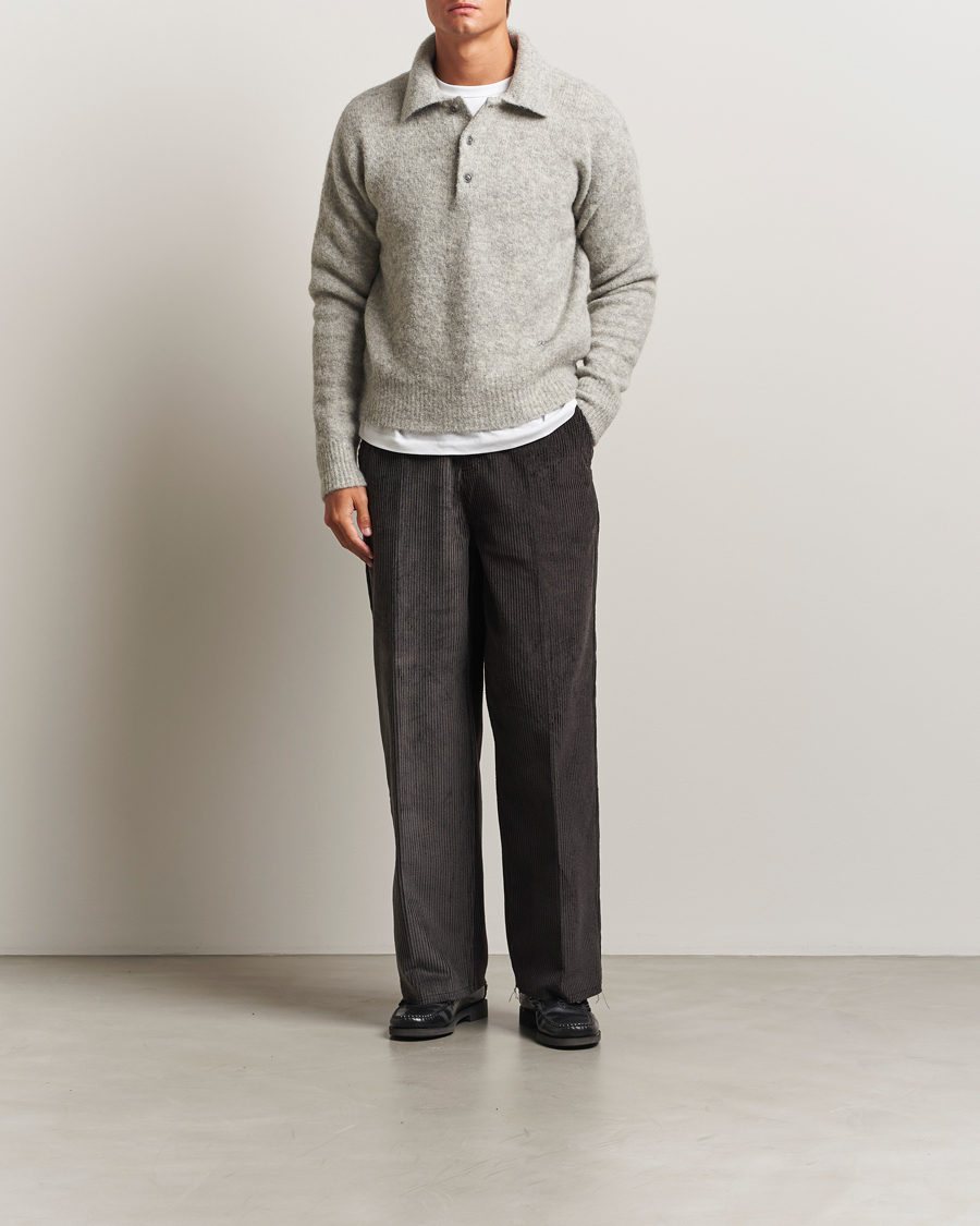Herr | Tröjor | AMI | Signature Alpaca Knitted Polo Light Grey Melange