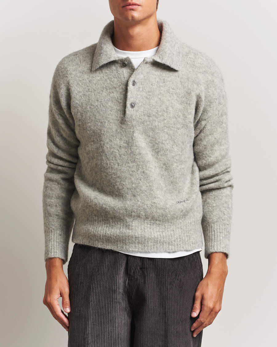 Herr | Tröjor | AMI | Signature Alpaca Knitted Polo Light Grey Melange