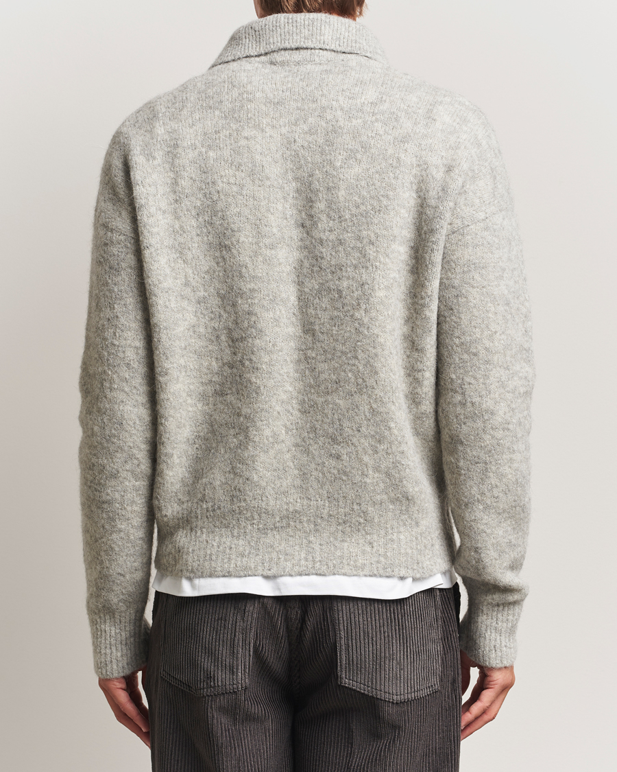 Herr | Tröjor | AMI | Signature Alpaca Knitted Polo Light Grey Melange