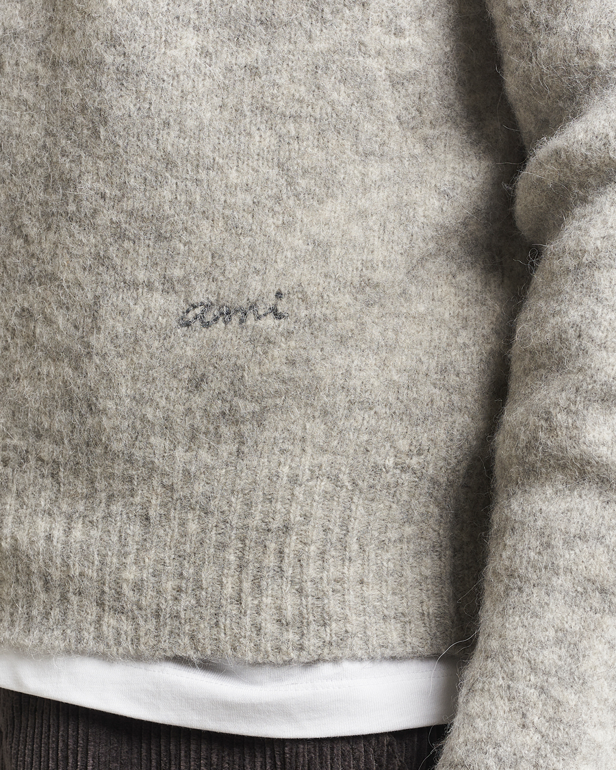 Herr | Tröjor | AMI | Signature Alpaca Knitted Polo Light Grey Melange