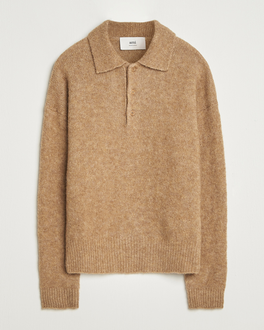Herr | Tröjor | AMI | Signature Alpaca Knitted Polo Camel