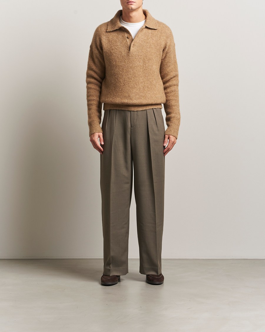 Herr | Tröjor | AMI | Signature Alpaca Knitted Polo Camel