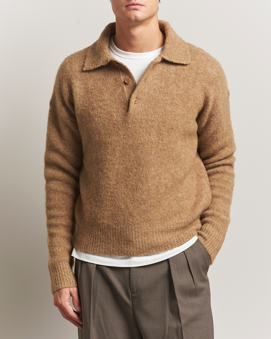 Herr | Tröjor | AMI | Signature Alpaca Knitted Polo Camel