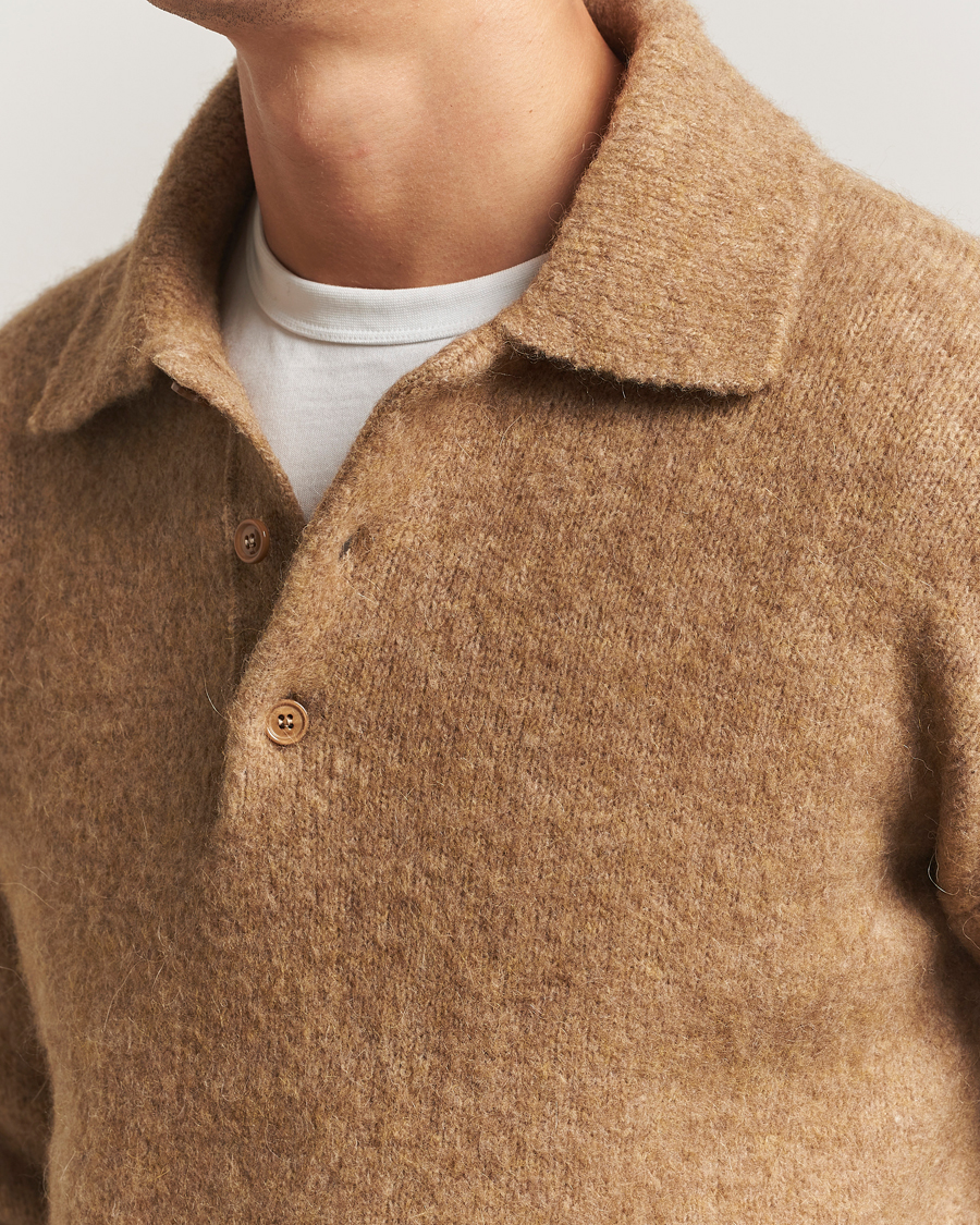 Herr | Tröjor | AMI | Signature Alpaca Knitted Polo Camel