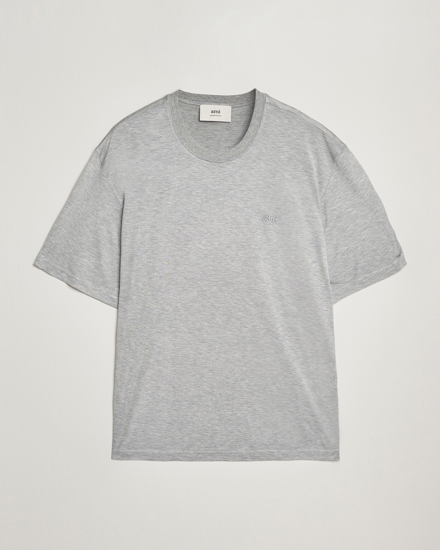 Herr | T-Shirts | AMI | Signature Logo Mercerized T-Shirt Light Grey Melange