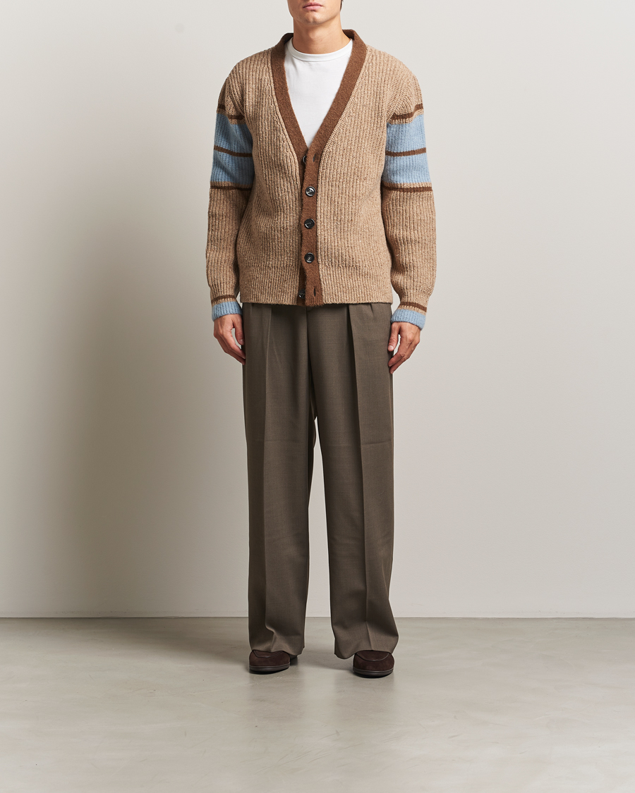 Herr | Tröjor | AMI | Ribbed Wool Knitted Cardigan Camel