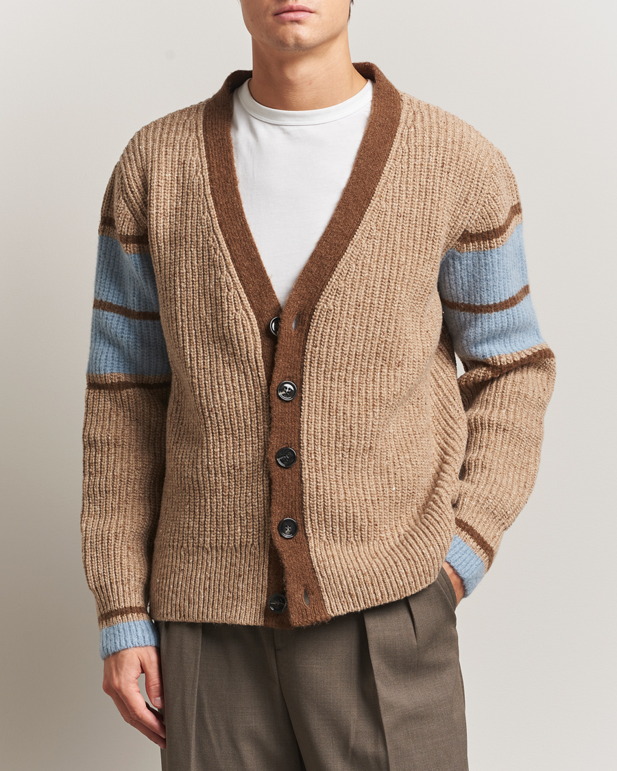 Herr | Tröjor | AMI | Ribbed Wool Knitted Cardigan Camel