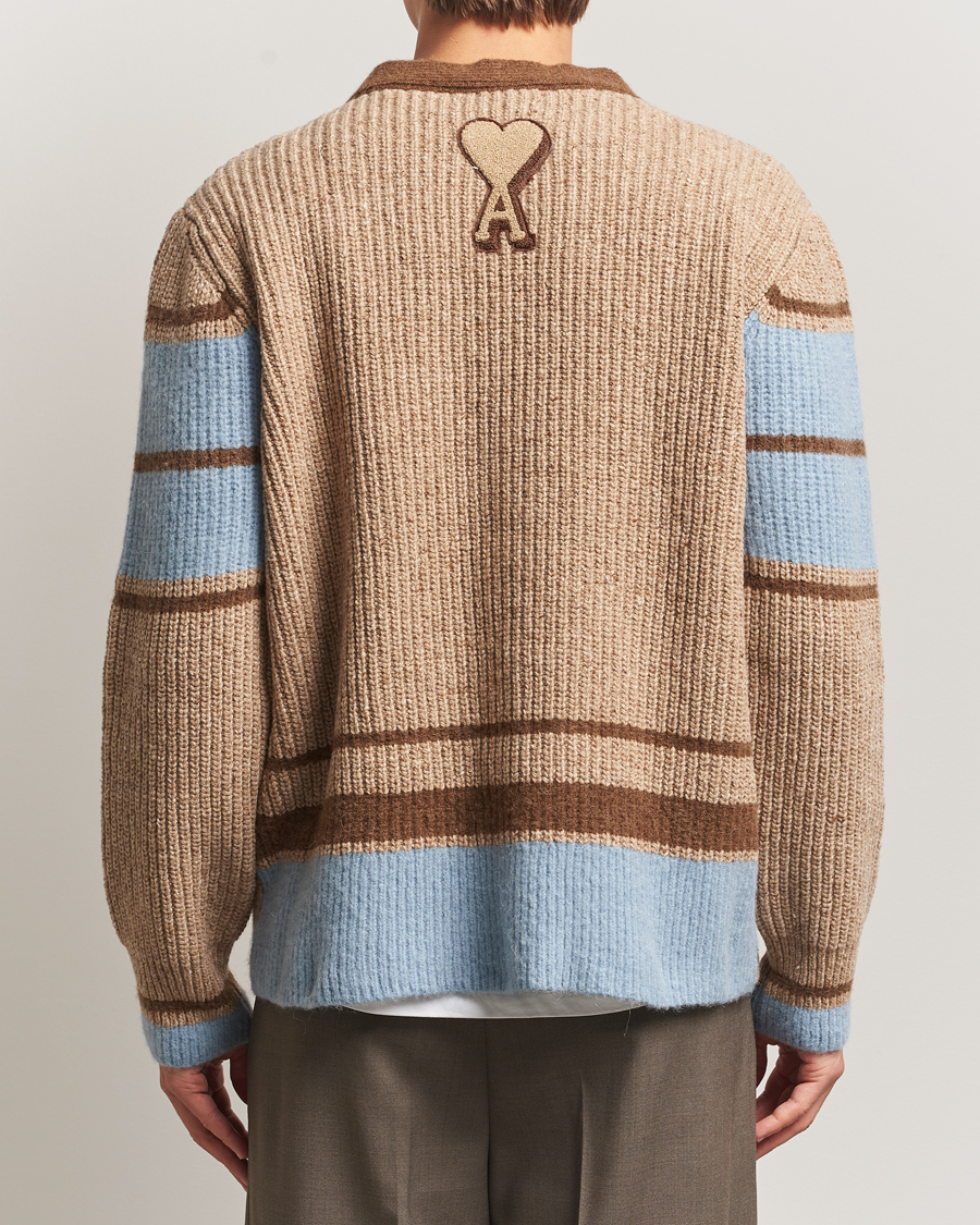 Herr | Tröjor | AMI | Ribbed Wool Knitted Cardigan Camel