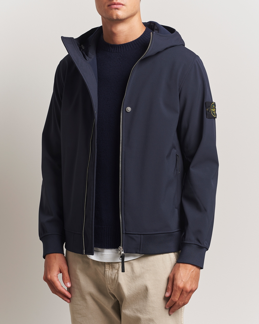 Herr | Jackor | Stone Island | Soft Shell Re-Dyed Lined Hood Jacket Navy