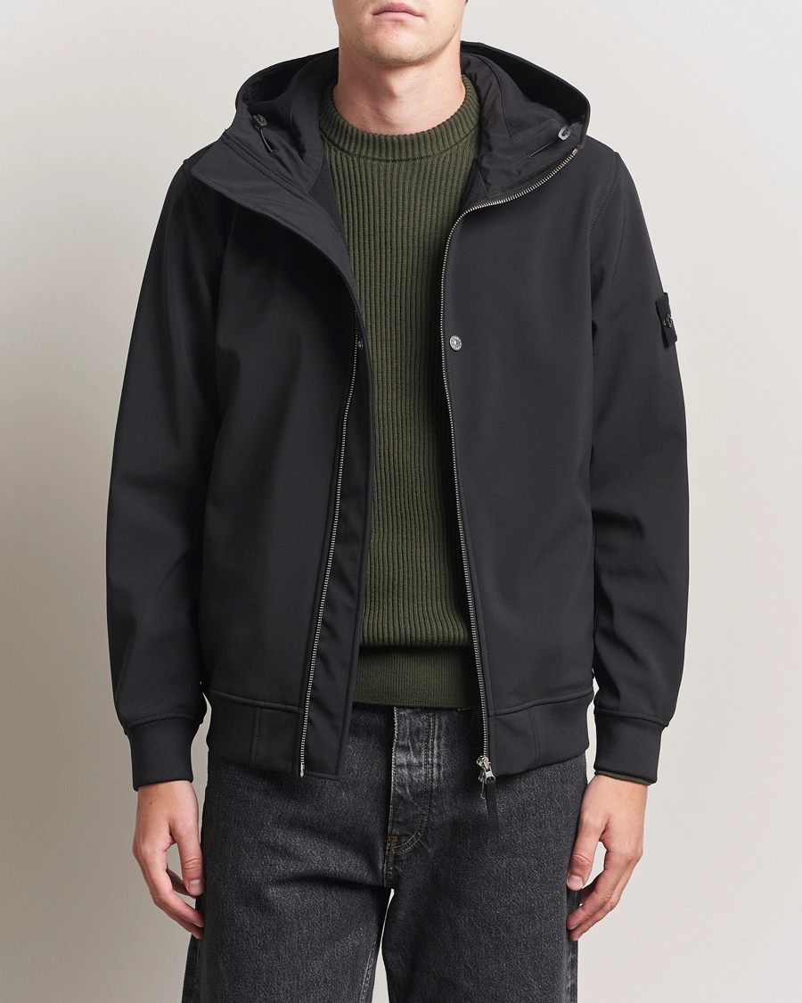 Herr | Jackor | Stone Island | Soft Shell Re-Dyed Lined Hood Jacket Black