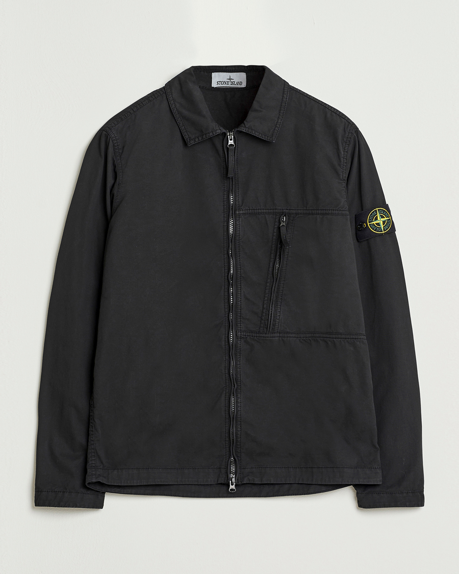 Herr | Skjortor | Stone Island | Garment Dyed Supima Cotton Zip Overshirt Black