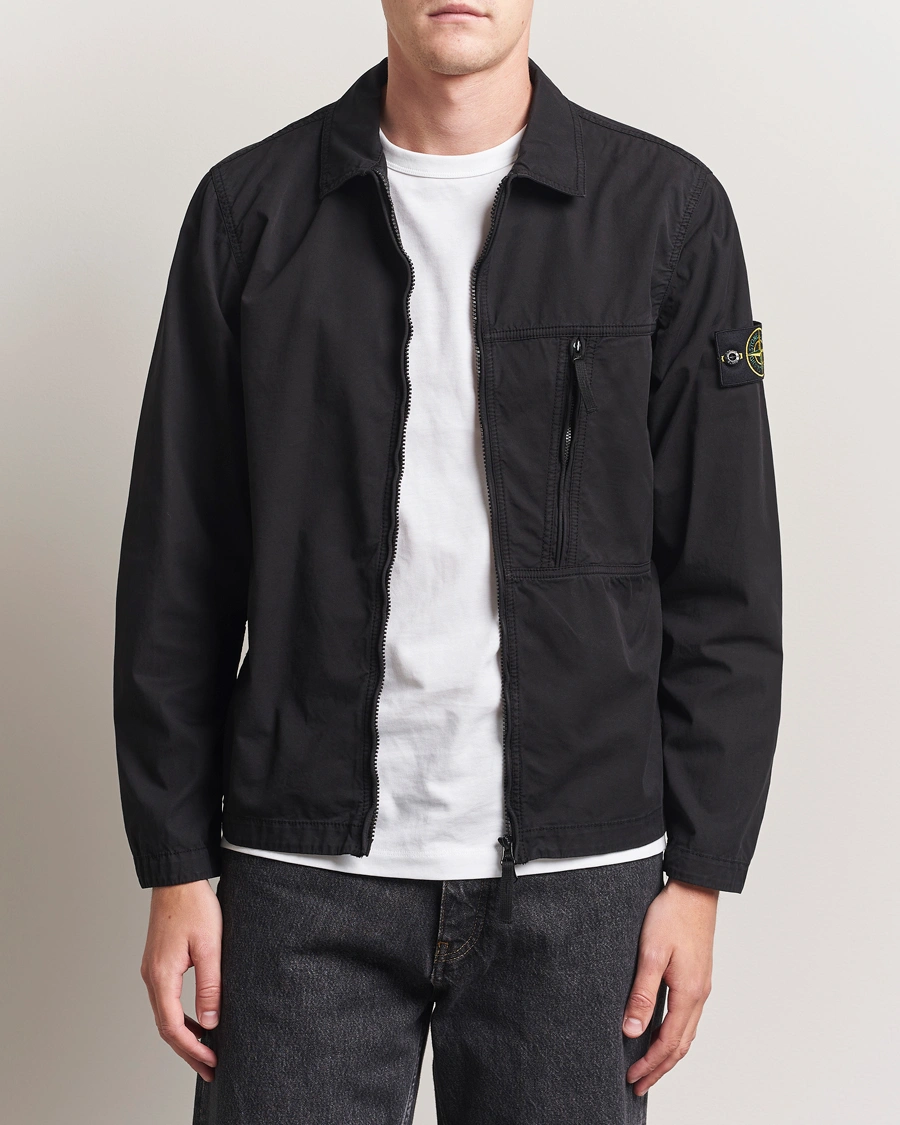 Herr | Skjortor | Stone Island | Garment Dyed Supima Cotton Zip Overshirt Black