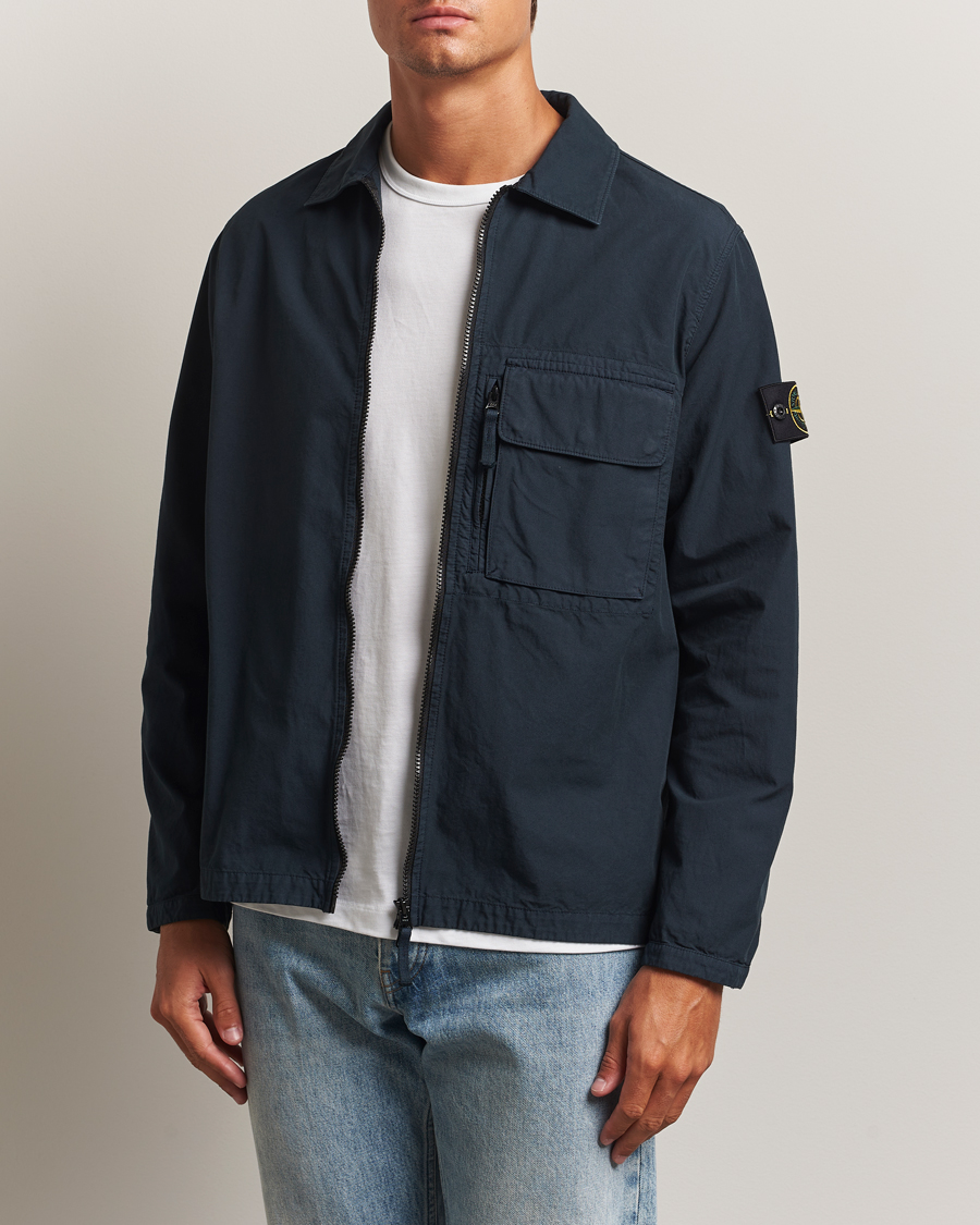 Herr | Skjortor | Stone Island | Garment Dyed Organic Cotton Zip Overshirt Navy