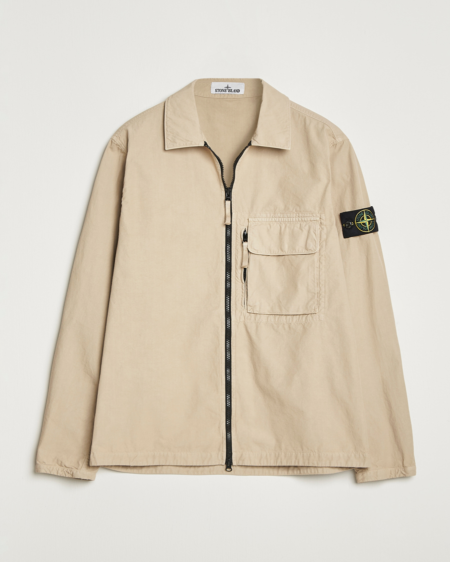Herr | Skjortor | Stone Island | Garment Dyed Organic Cotton Zip Overshirt Beige