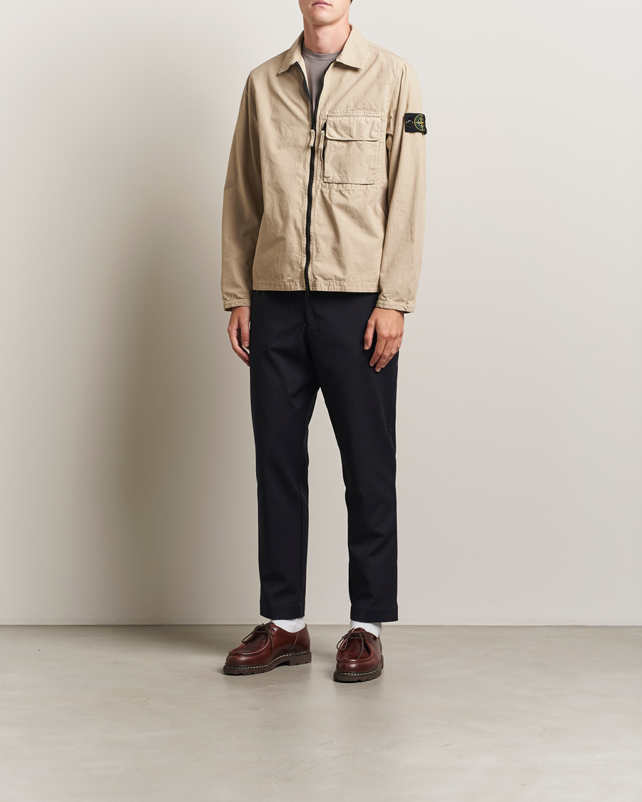 Herr | Skjortor | Stone Island | Garment Dyed Organic Cotton Zip Overshirt Beige