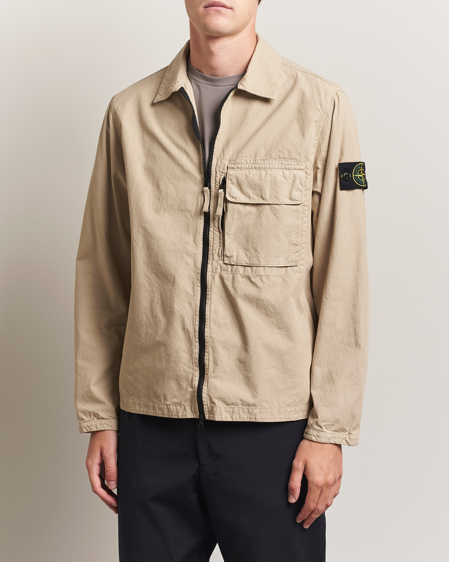 Herr | Skjortor | Stone Island | Garment Dyed Organic Cotton Zip Overshirt Beige