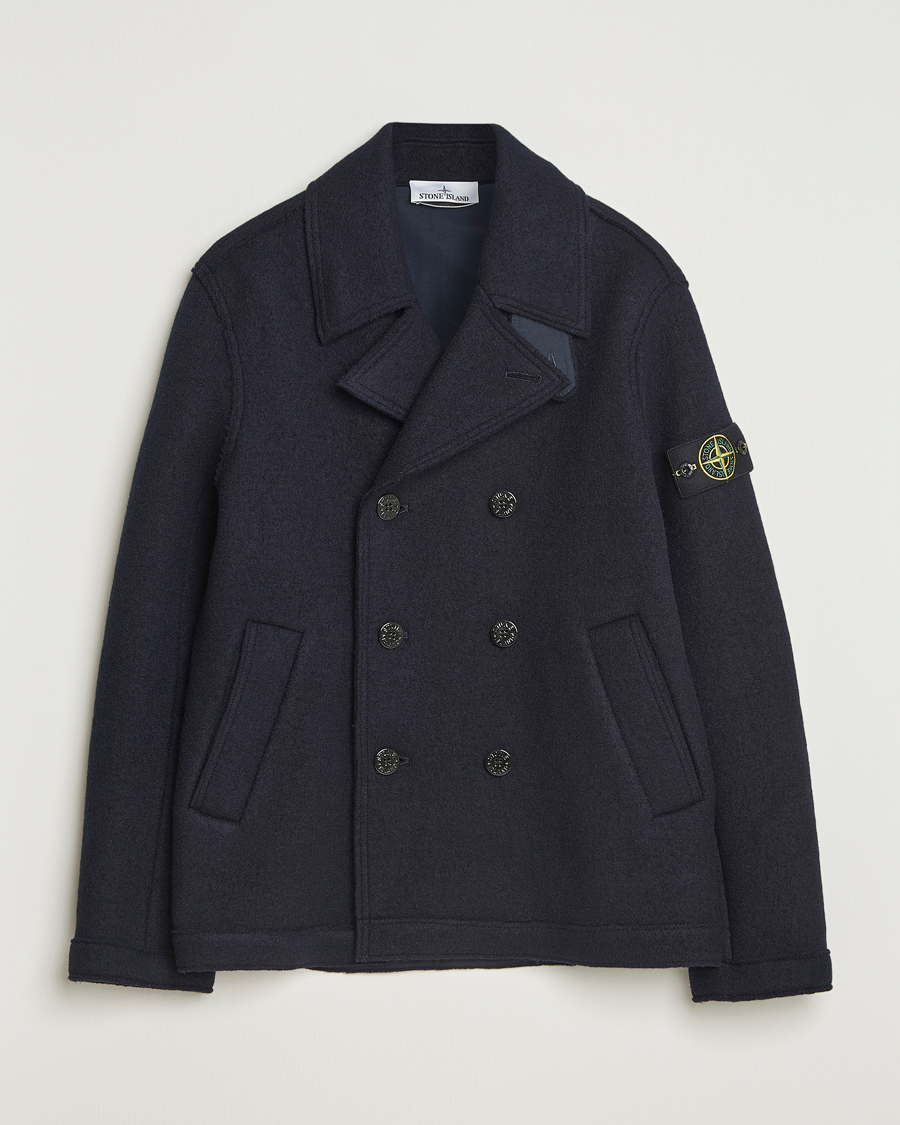 Herr | Jackor | Stone Island | Double Breasted Felted Wool Peacoat Navy