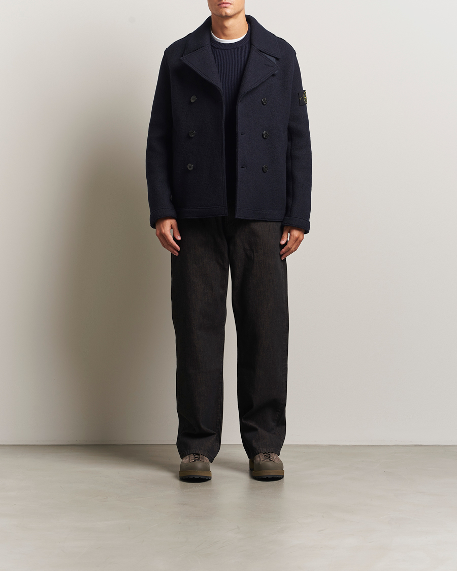 Herr | Jackor | Stone Island | Double Breasted Felted Wool Peacoat Navy