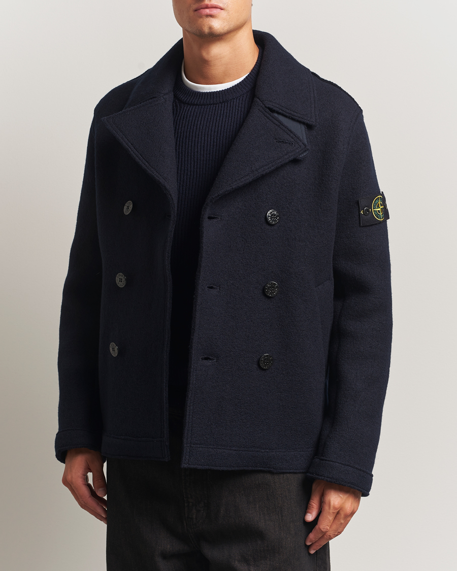Herr | Jackor | Stone Island | Double Breasted Felted Wool Peacoat Navy