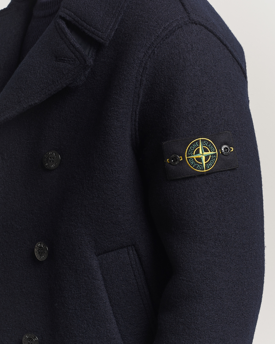 Herr | Jackor | Stone Island | Double Breasted Felted Wool Peacoat Navy