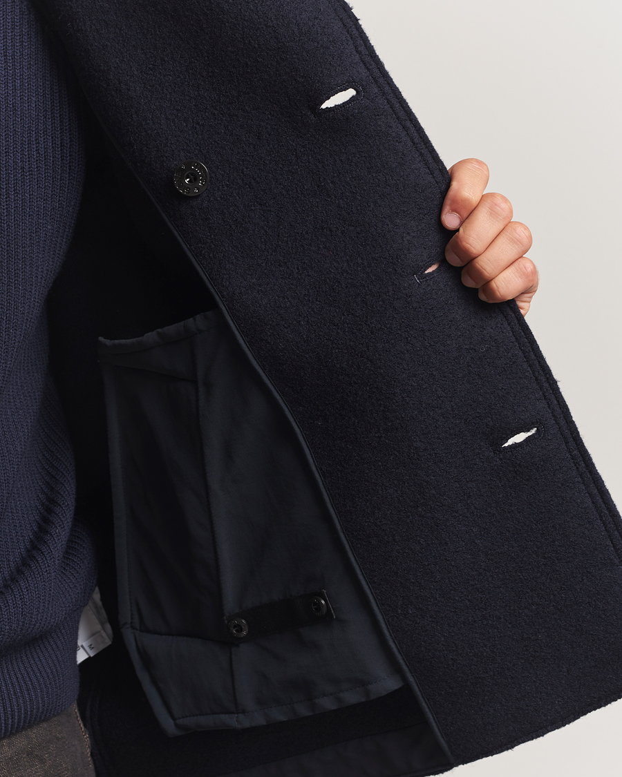 Herr | Jackor | Stone Island | Double Breasted Felted Wool Peacoat Navy