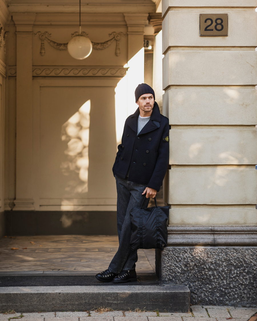Herr | Jackor | Stone Island | Double Breasted Felted Wool Peacoat Navy