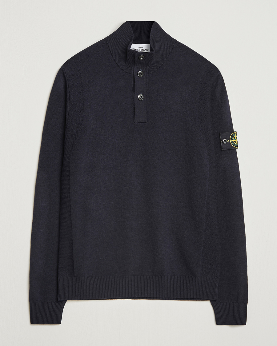 Herr | Tröjor | Stone Island | Stretch Wool Knitted Half Button Jumper Navy