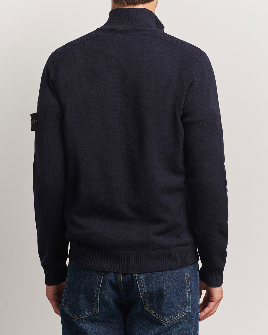 Herr | Tröjor | Stone Island | Stretch Wool Knitted Half Button Jumper Navy