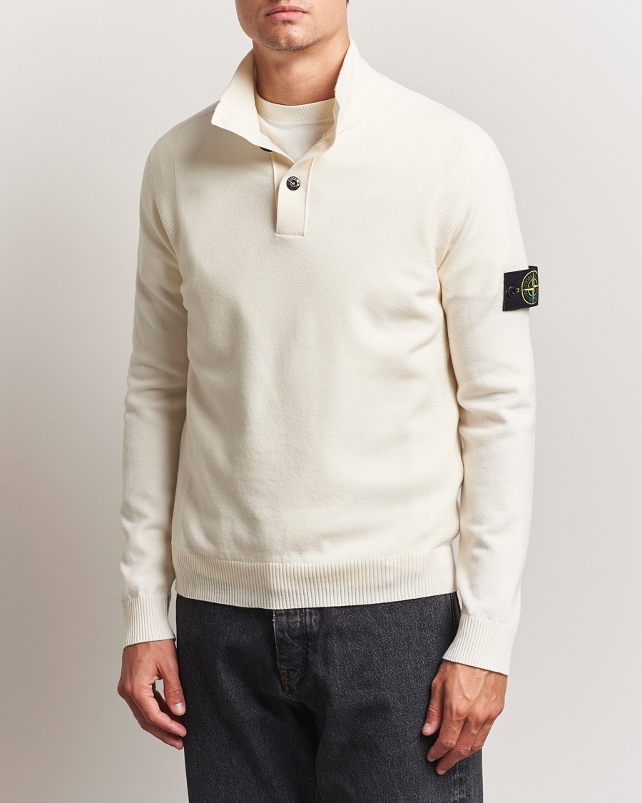 Herr | Tröjor | Stone Island | Stretch Wool Knitted Half Button Jumper Ivory