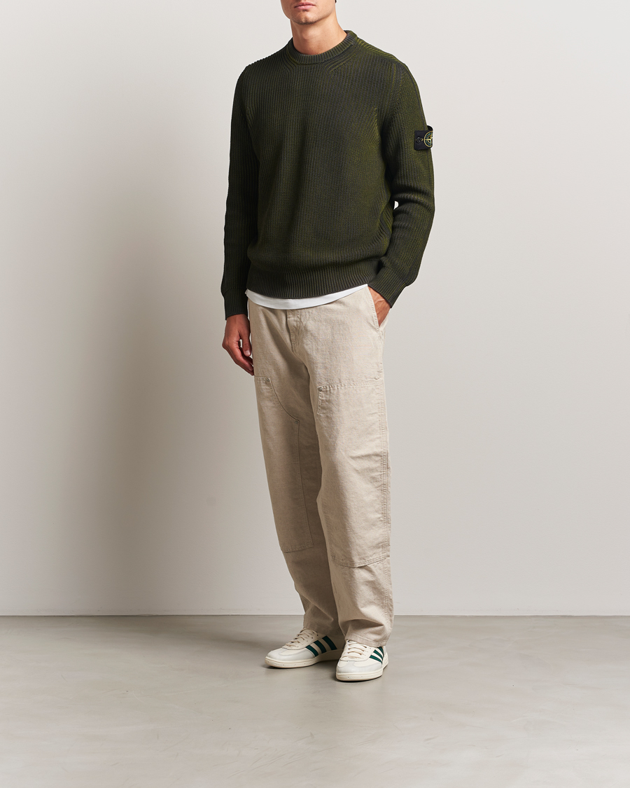 Herr | Tröjor | Stone Island | Popcorn Stitch Spray Coloured Cotton Crewneck Green