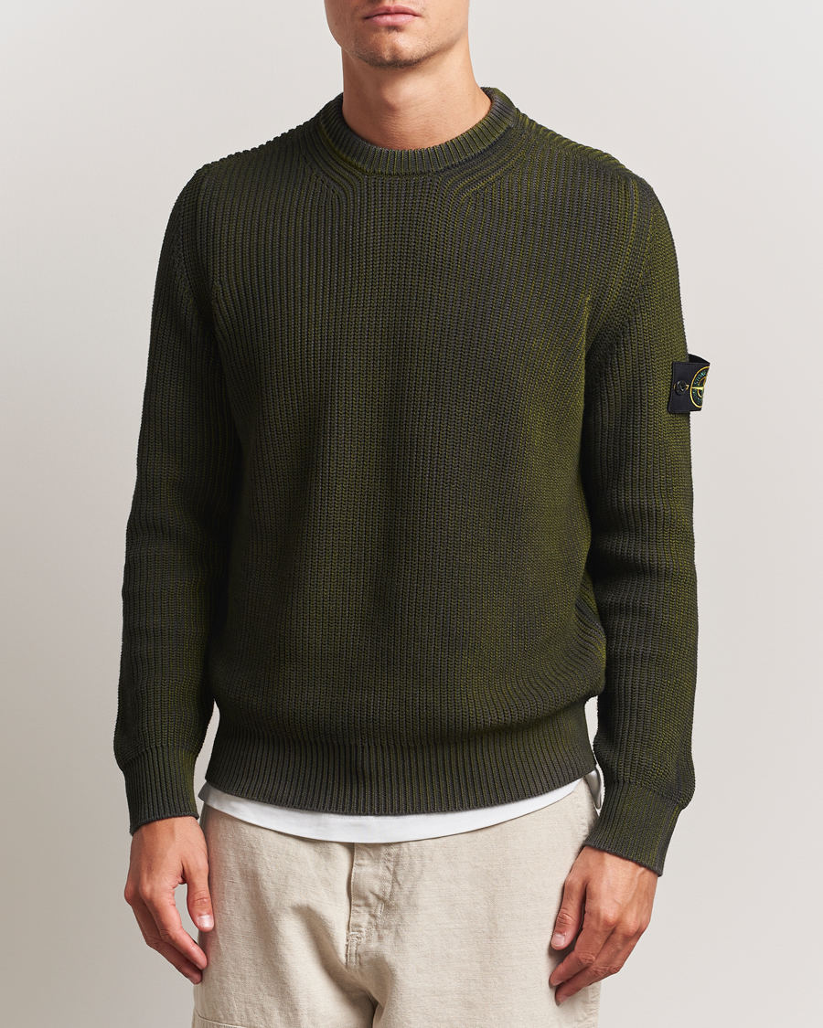 Herr | Tröjor | Stone Island | Popcorn Stitch Spray Coloured Cotton Crewneck Green