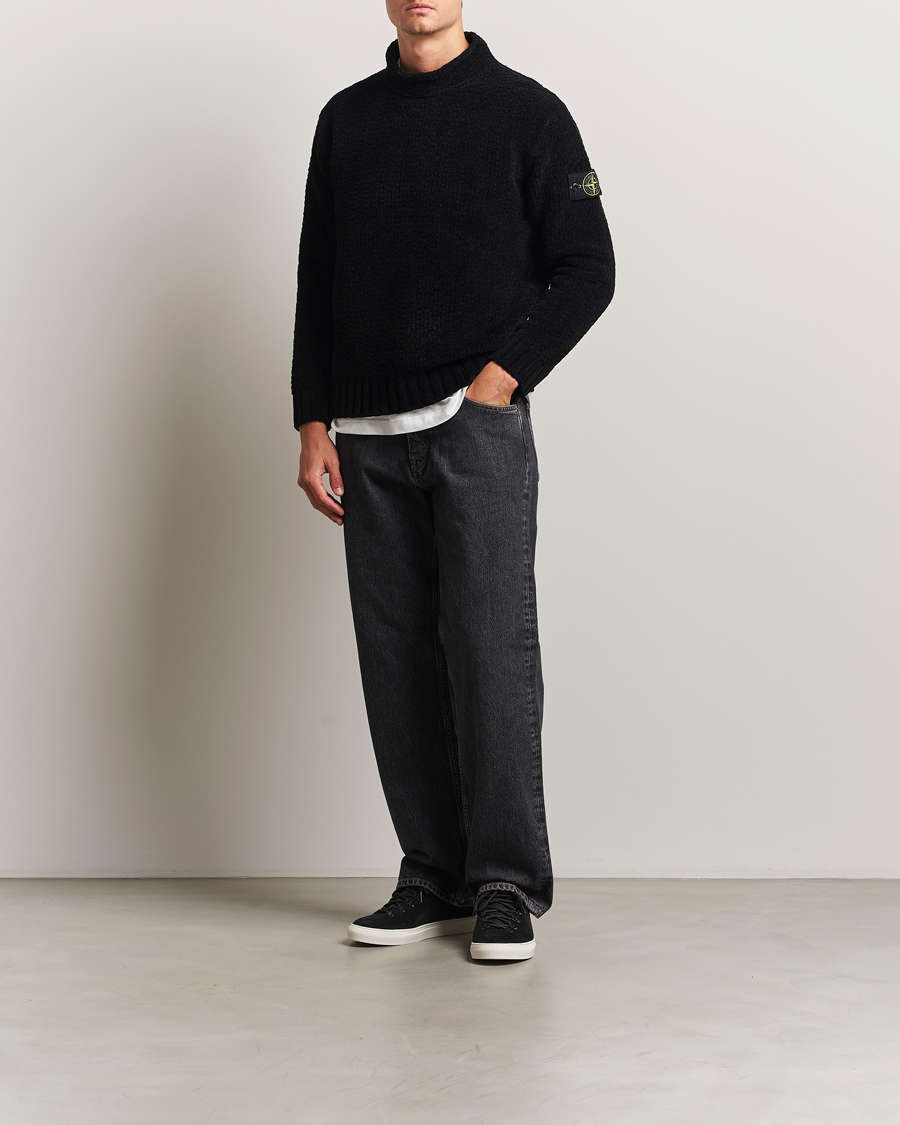 Herr | Tröjor | Stone Island | Cotton Chenille Knitted Mock Neck Black