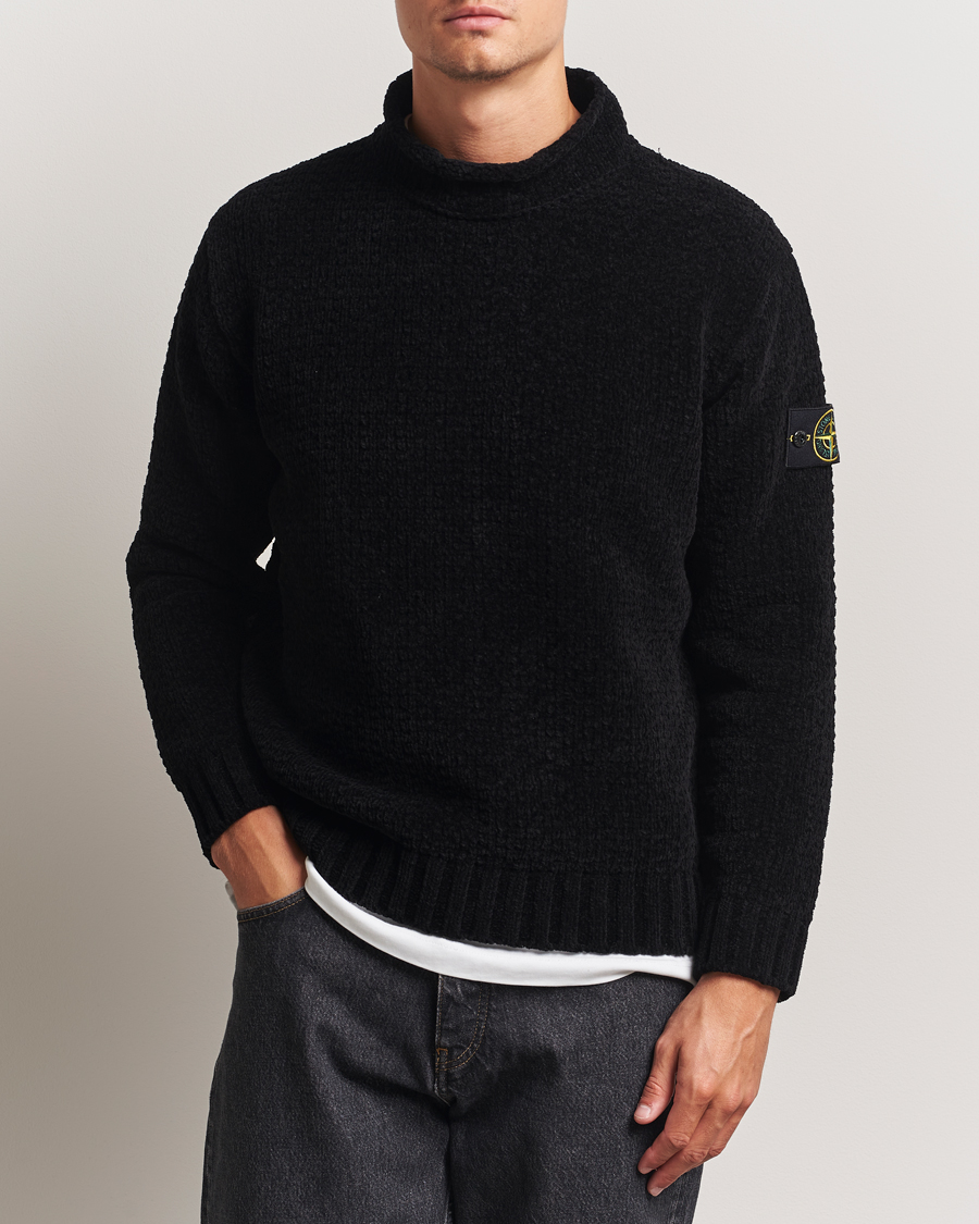Herr | Tröjor | Stone Island | Cotton Chenille Knitted Mock Neck Black