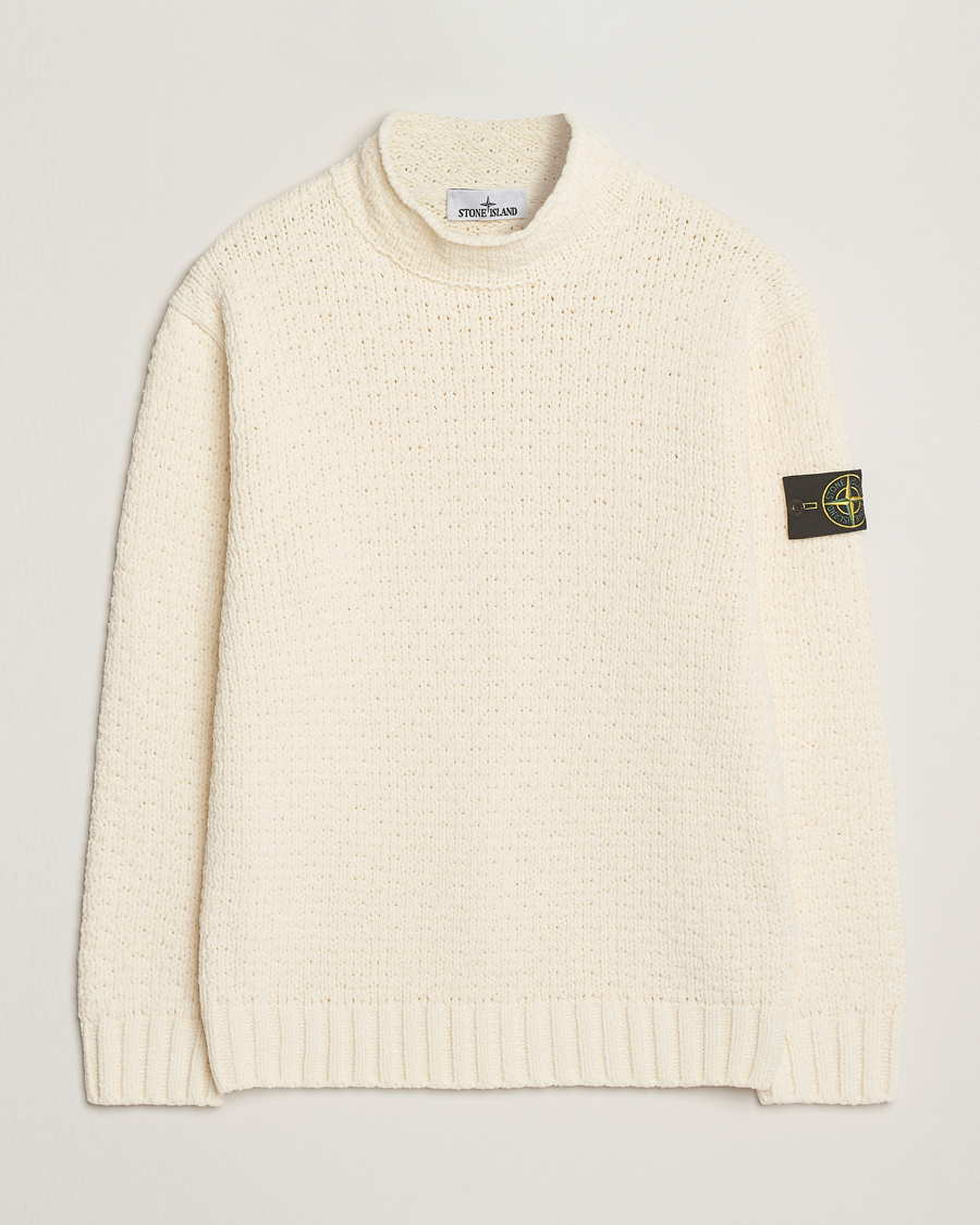 Herr | Tröjor | Stone Island | Cotton Chenille Knitted Mock Neck Ivory