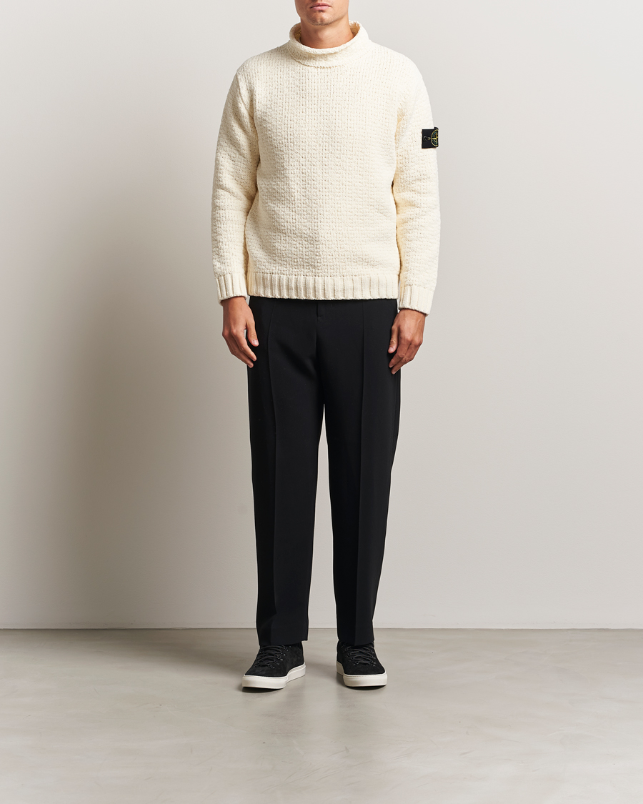 Herr | Tröjor | Stone Island | Cotton Chenille Knitted Mock Neck Ivory