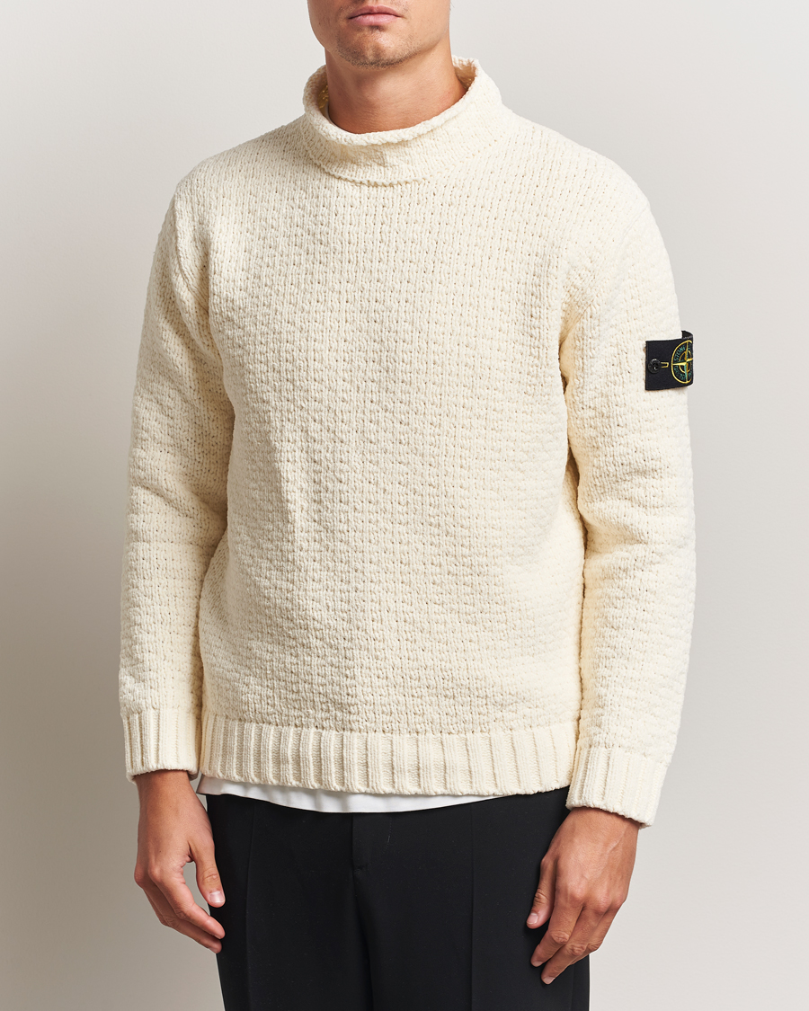 Herr | Tröjor | Stone Island | Cotton Chenille Knitted Mock Neck Ivory
